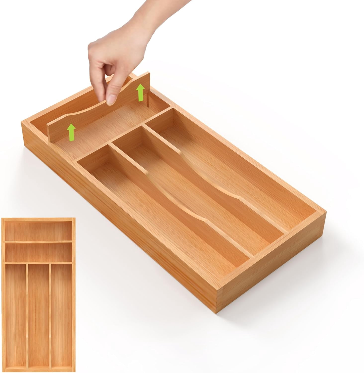 Unibambou Bamboo Utensil Drawer Organizer with Removable Dividers, Kitchen for Flatware Cutlery, Silverware Tray (5/4 Flexible Slots, Natural)