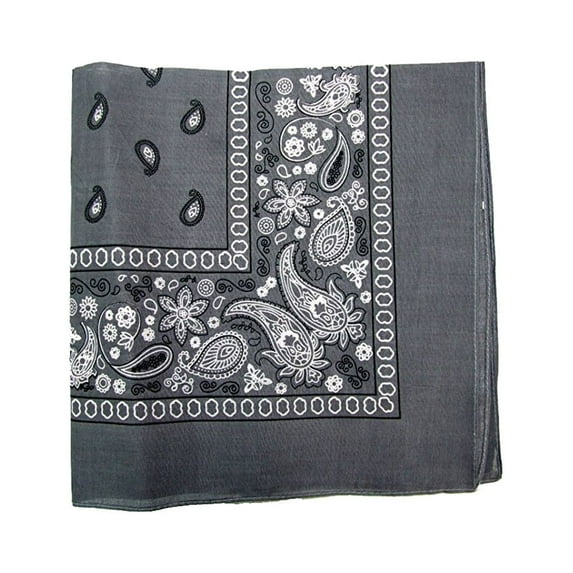 Unibasic Paisley Cotton Bandana XL, head wrap, handkerchief (Grey) - 10 Pack