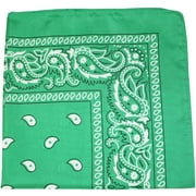Unibasic Paisley Cotton Bandana, head wrap, handkerchief Green - 18 Pack