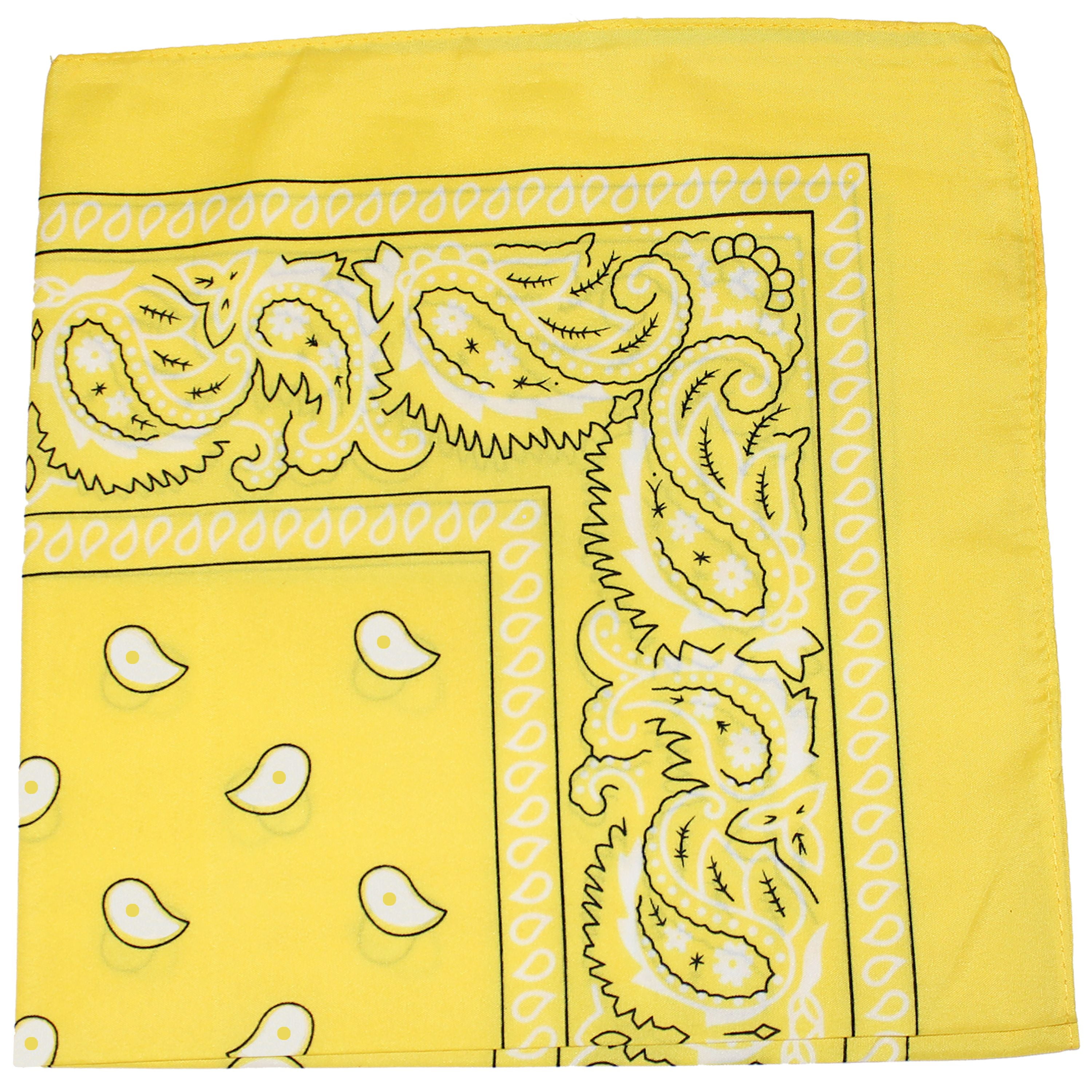 handkerchief Bandana, wrap, Cotton (Yellow)- Pack head 18 Paisley Unibasic