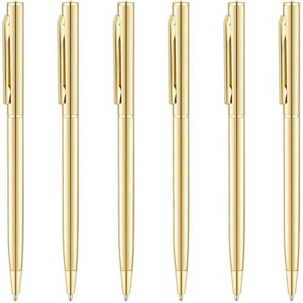 Unibene 6 Pack Gold Slim Ballpoint Pens Black ink Medium Point(1 mm), Nice Gift for Wedding Business Office Students Teachers Christmas