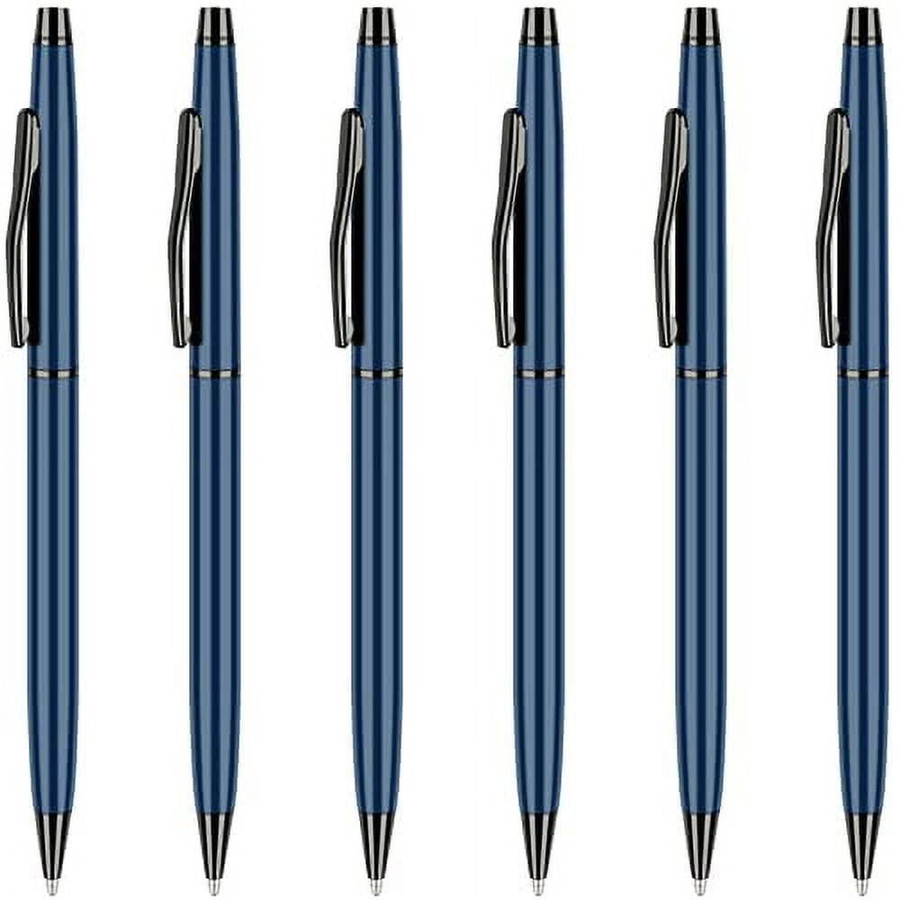 Unibene Slim Metallic Retractable Ballpoint Pens -Black ink-Blue & Black, Nice Gift for Business Office Students Teachers Wedding Christmas, Medium Point(1 mm) 6 Pack.