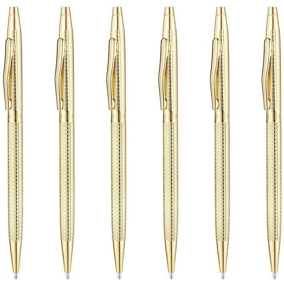 Unibene Slim Metallic Retractable Ballpoint Pens - Carved Gold, Nice Gift for Business Office Students Teachers Wedding Christmas, Medium Point(1 mm) 6 Pack-Black ink