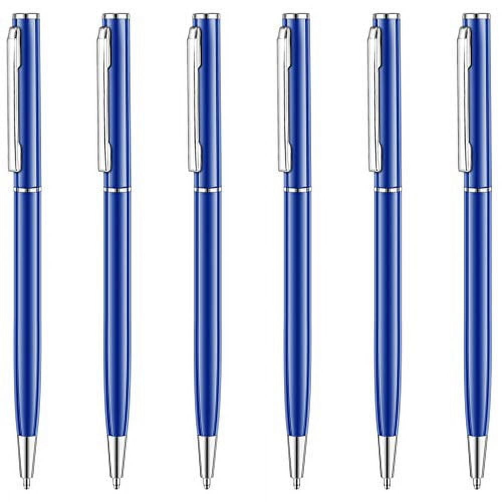 Unibene Slim Metallic Retractable Ballpoint Pens - Glossy Blue, Nice Gift for Business Office Students Teachers Wedding Christmas, Medium Point(1 mm) 6 Pack-Black ink