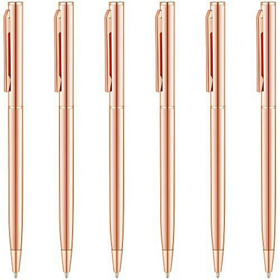 Unibene Slim Metallic Retractable Ballpoint Pens - Rose Gold, Nice Gift for Uniform Office Students Teachers Wedding Christmas, Medium Point(1 mm) 6 Pack-Black ink