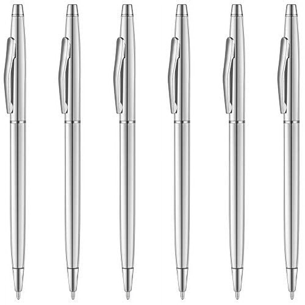 Unibene Slim Metallic Retractable Ballpoint Pens - Silver, Nice Gift for Business Office Students Teachers Wedding Christmas, Medium Point(1 mm) 6 Pack-Black ink