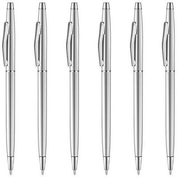 Unibene Slim Metallic Retractable Ballpoint Pens - Silver, Nice Gift for Business Office Students Teachers Wedding Christmas, Medium Point(1 mm) 6 Pack-Black ink