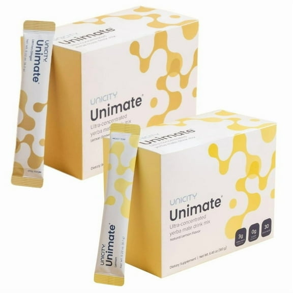 Unicity Balance Energy Bundle Lemon + Ginger (2 Boxes, 30 Packets Each) | Fiber Drink Mix, Single-Serving Packets