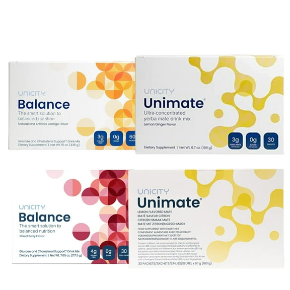 Unicity Balance Variety Pack Orange, Lemon, Ginger, Berry (4 Boxes, 30 Packets Each)