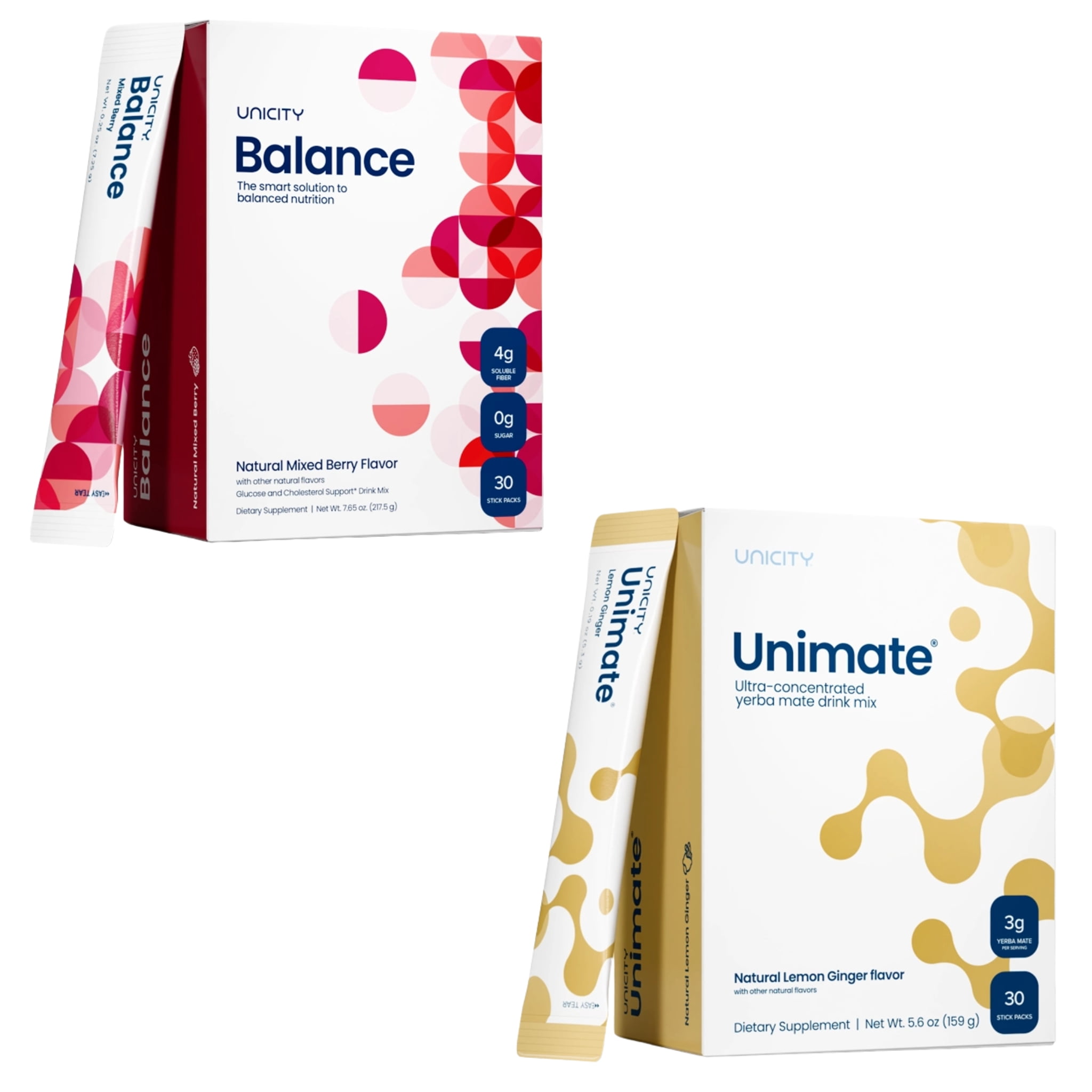 Unicity Drink Mix Duo Pack, Ginger & Mixed Berry, 60 Sachets Total (2 Boxes x 30), Instant Beverage Powder, Low Calorie Daily Drink Mix, Travel Friendly Sachets for Men & Women