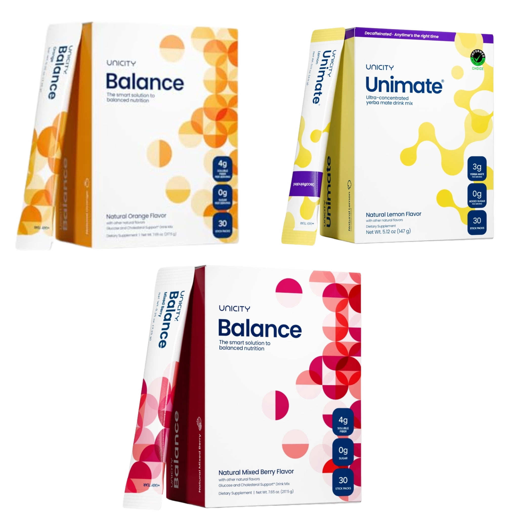 Unicity Drink Mix Trio Pack, Orange Balance, Lemon Unimate & Mixed