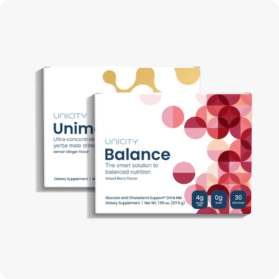 Unicity Balance Berry and Unimate Lemon Ginger drink mix duo pack, 60 stick packs