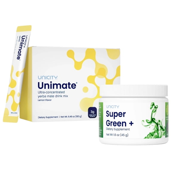 Unicity Duo Tea – Unimate Natural Lemon Flavor (30 Packets) and Unicity Super Green+ 45g