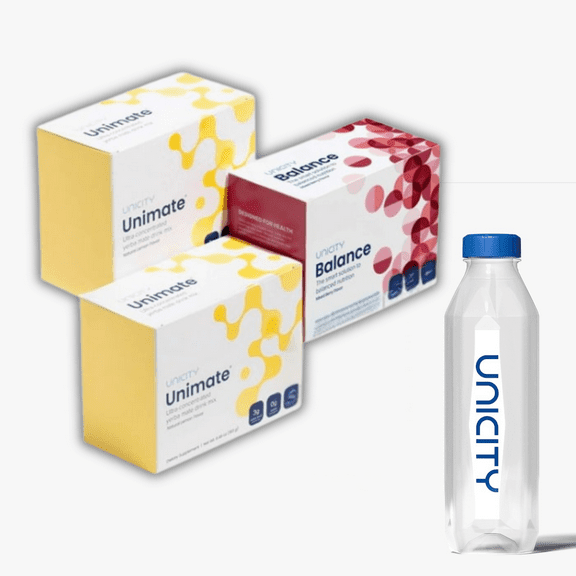UNICITY Feel Great: Balance Mixed Berry 1 Box & Unimate Lemon 2 Boxes & Bottle | Drink Mixes