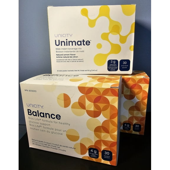 Unicity Multi Flavor Feel Great Balance Orange ( 2 Boxes ) & Unimate Lemon ( 1 Box ) NEW PACKAGING