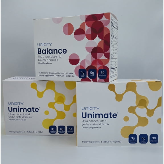 Unicity Trio Pack : 1 Berry (30 sachets) + 1 lemon (30 sachets) + 1 lemon ginger (30 sachets) | Drink Mixes
