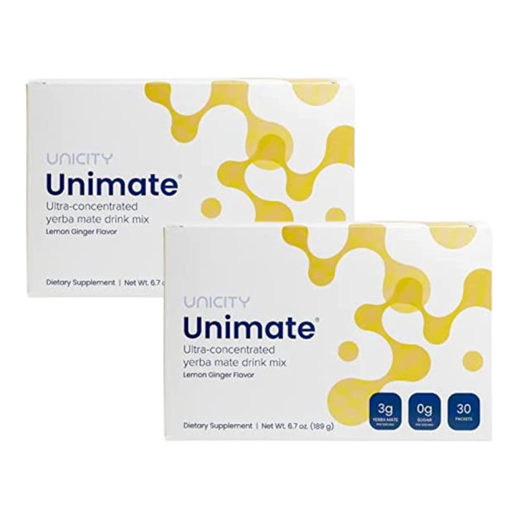 Unicity Unimate Ginger Drink Mix Duo Pack, 60 Sachets Total (2 Boxes x 30), Instant Ginger Beverage Powder, Low Calorie Fiber Drink Mix, Travel Friendly Daily Drink Mix for Men & Women