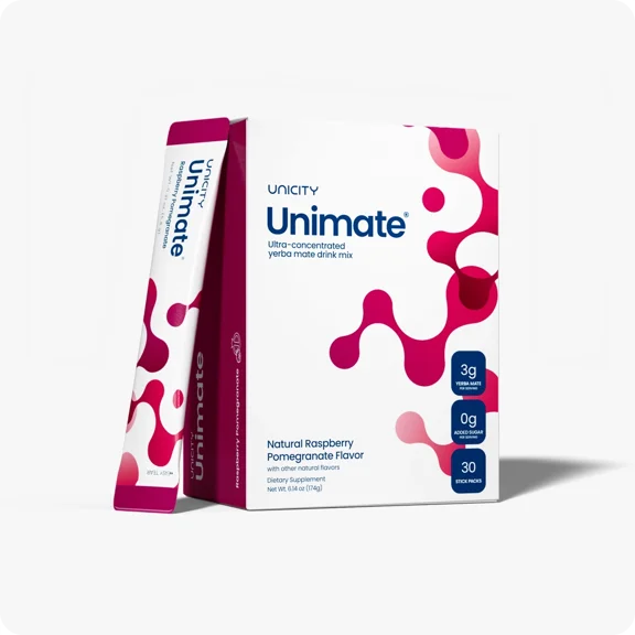Unicity Unimate Raspberry Pomegranate Drink Mix, 30 Sachets, Raspberry Pomegranate Beverage Powder, Instant Drink Mix, Low Calorie Daily Beverage, Travel Friendly Sachets for Men & Women
