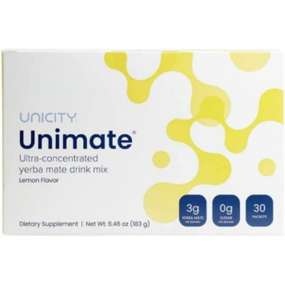 Unicity Unimate Ultra-Concentrated Yerba Mate Drink Powder Mix - Lemon - 6.46oz - 30 Packets