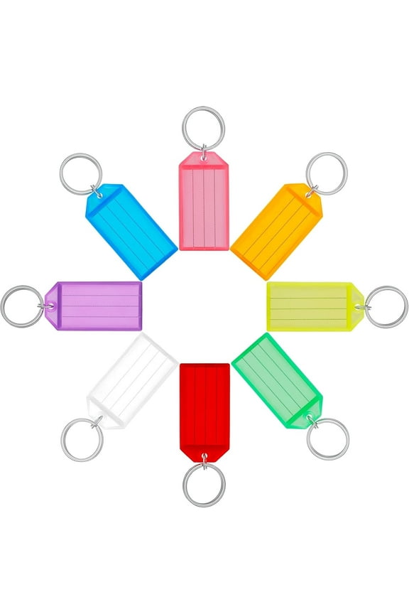 20 Pack Tough Plastic Key Tags with Split Ring Label Window, Assorted Colors