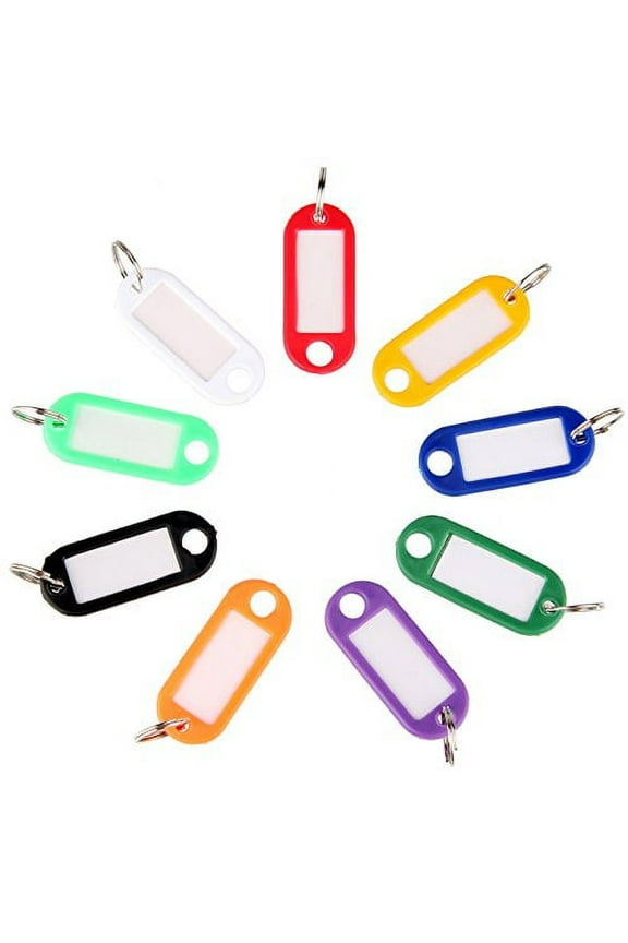 40 Pack Tough Plastic Key Tags with Split Ring Label Window, Assorted Colors