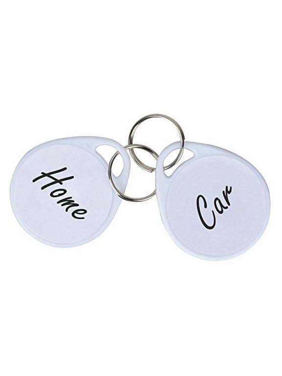 50 Pack Plastic Key Tags with Split Ring Label, White