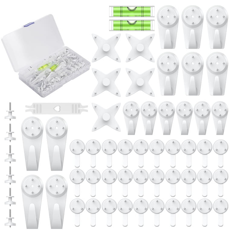 Pawfly 60-Piece Picture Hanging Kit – Assorted Wall Hooks With Nails, No-Drill Installation, Mini Spirit Levels & Nail Tool Included For Hard Walls