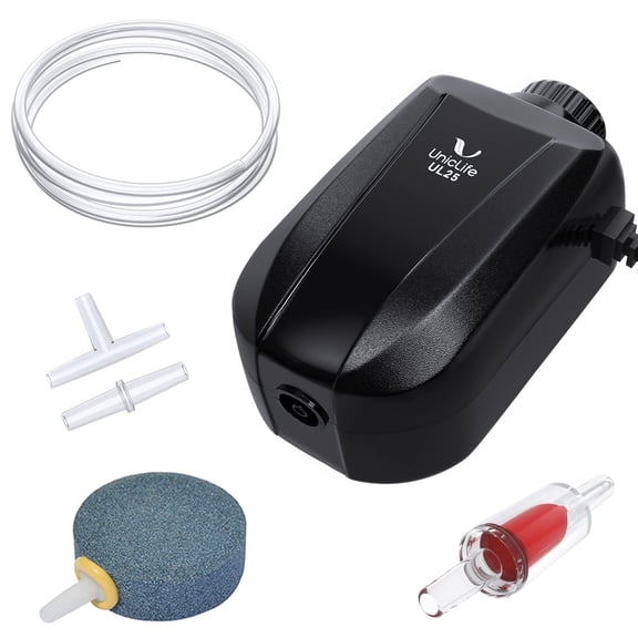 Uniclife Aquarium Adjustable Air Pump Single 2 L/min 2.5 W Fish Tank Oxygen Pump with Air Tubing Valve Stone Accessories