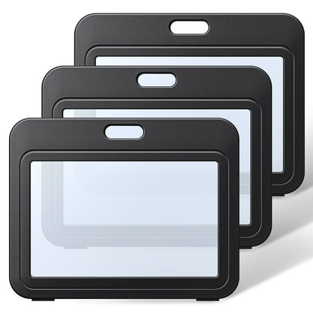 Uniclife ID Badge Holder with Double-sided Windows Horizontal Hard Plastic Case Black Card Protector Pouch for Office School ID Credit Cards Proximity Key Cards Driver’s Licenses and Passes, 3 Pack