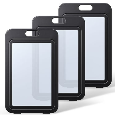 Pawfly Sliding Badge Holder Hard Black Vertical Plastic Card Case Protector With Lanyard Strap