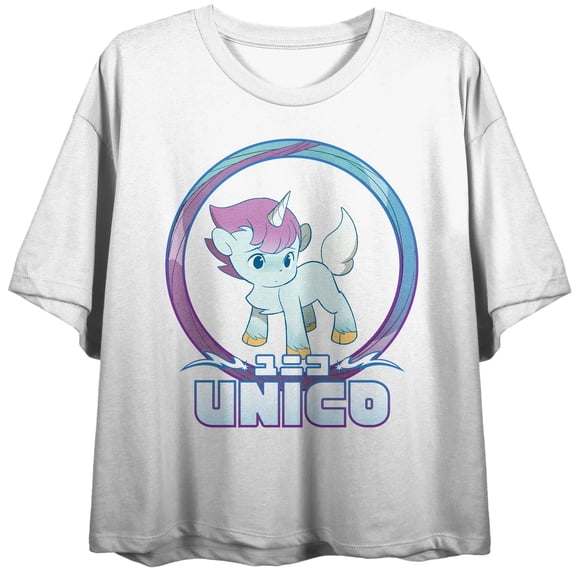 UNICO: AWAKENING Unico, Circle, Logo text on White Short Sleeve Adult Crop T-Shirt-Large
