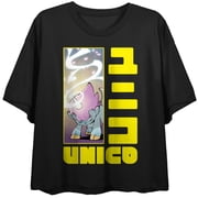 UNICO AWAKENING Unico, Logo text in yellow on Black Short Sleeve Adult Crop T-Shirt-XS