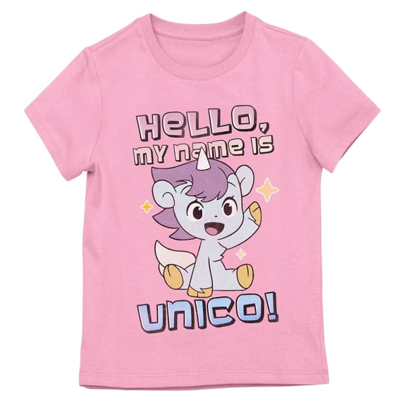 Unico Awakening Hello My Name Is Unico Girl’s Cradle Pink Crew Neck Short Sleeve T-shirt-Medium