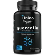 Unico Organics Quercetin Advanced for Immune System , No Gluten, Dairy and Sugar with CoQ10 & Turmeric, 500mg per Serving,120 Capsules