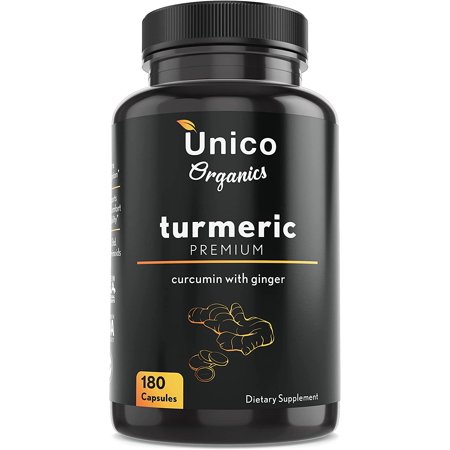 Unico Organics Turmeric Curcumin Blend with Ginger Root, Garlic Bulb Powder and Black Pepper Extract 2,370 mg Per Serving - 180 Capsules -