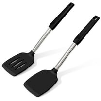 Unicook 2 Pack Silicone Spatula Turners, Non Stick Solid & Slotted Cooking Spatula Set, Kitchen Cooking Utensils, Black
