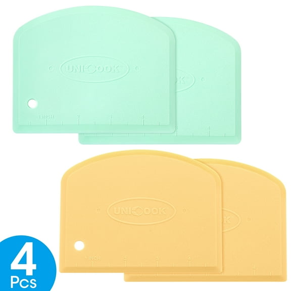 Unicook 4 Pack Dough Scraper Pastry Cutter Versatile Kitchen Tool, Blue / Orange