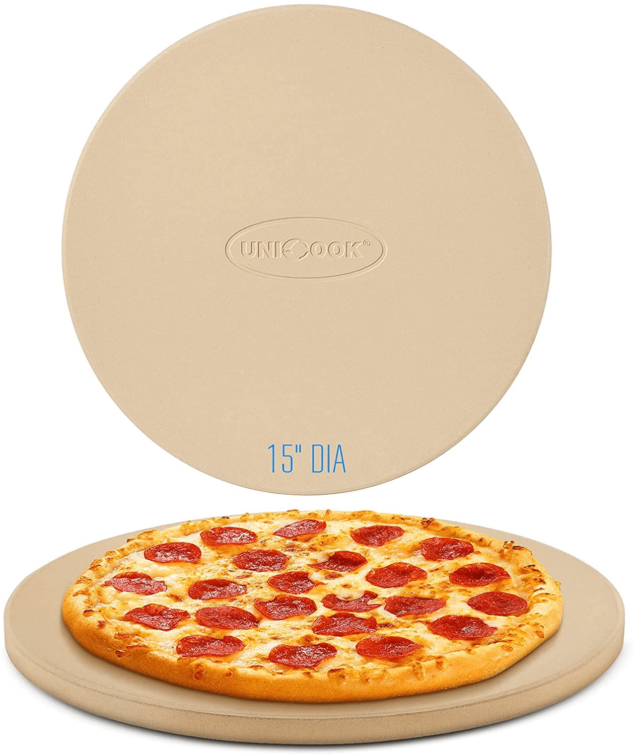 Unicook Heavy Duty Cordierite Pizza Stone, 15'' Round Pizza Baking