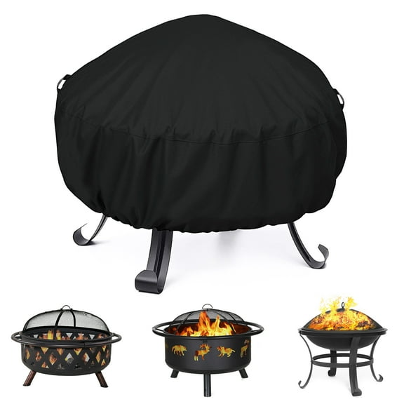 Unicook Round Fire Pit Cover 38 Inch - Waterproof Outdoor Patio Ottoman Cover - 1 Pack, 38" Dia x 18" H, Black