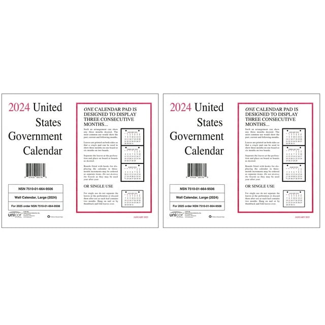 Unicor 2025 US Government Wall Calendar, Qty=2, Single Calendars