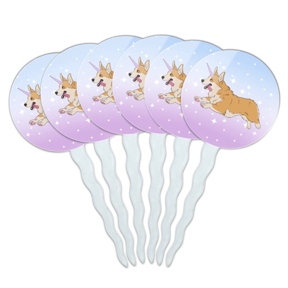 Unicorg Corgi Unicorn Cupcake Picks Toppers Decoration Set of 6