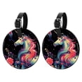thumbnail image 1 of Unicorn 2pcs PU Leather Round Bag Tags with Privacy Cover and Name ID Tag - Suitcase Tags for Travel Luggage, Handbags, Backpacks, School Bags, 1 of 6