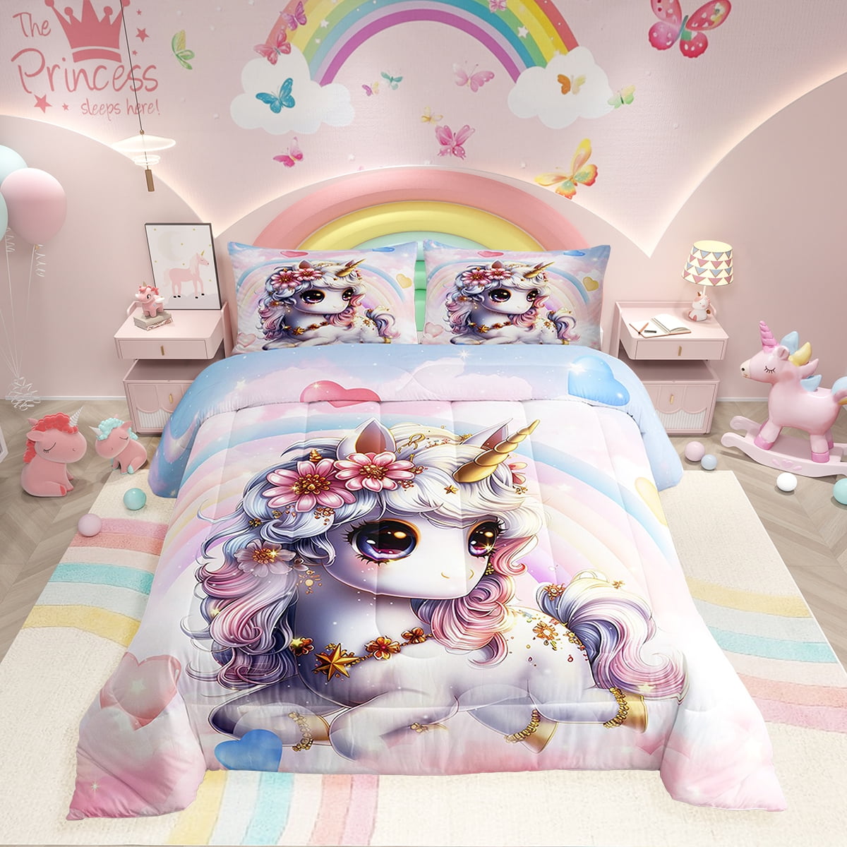 Unicorn 3 Piece Full Bedding Sets Cute Unicorn Bedding Set Full Rainbow ...