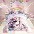 thumbnail image 1 of Unicorn 3 Piece Full Bedding Sets Cute Unicorn Bedding Set Full Rainbow Unicorn Comforter, Unicorn Bedroom Decor Teens Cute Reversible Stars Quilt Comforter, 1 of 7
