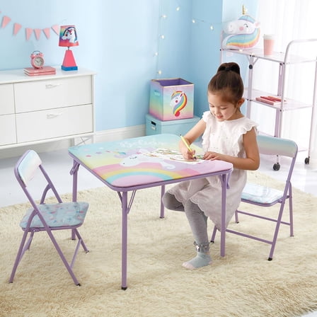 Unicorn 3 Piece Table & Chair Set with 2 Folding Chairs & 1 Table, Ages 3+