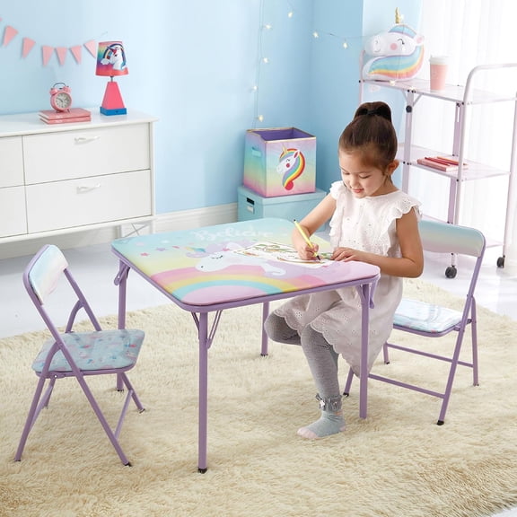 Unicorn 3 Piece Table & Chair Set with 2 Folding Chairs & 1 Table, Ages 3+