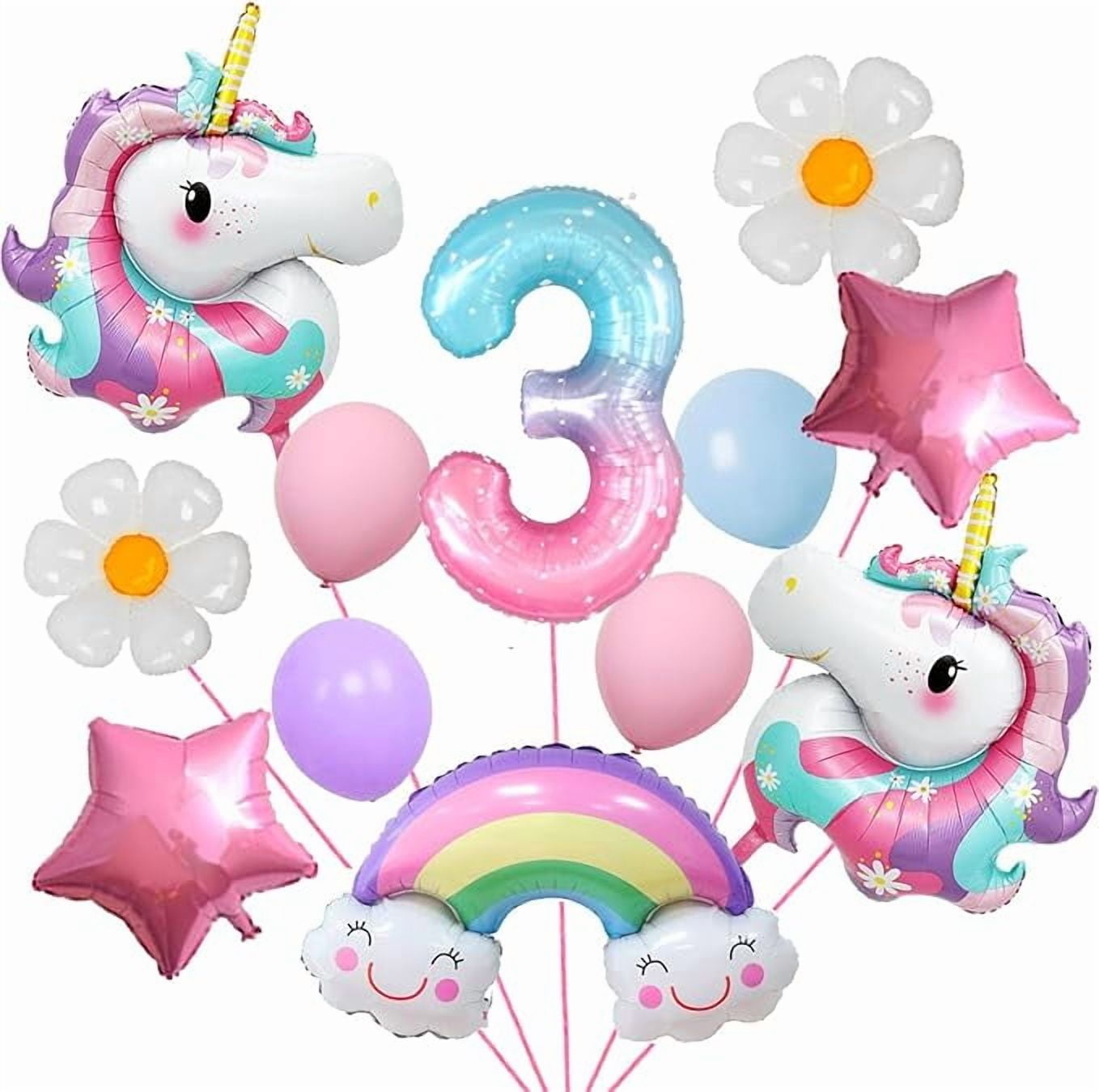 Unicorn 3rd Birthday Party Decorations for Girl Purple Pink Unicorn Party Theme Balloon Set, Daisy Balloon Rainbow Birthday digital balloon gender Reveal baby bath unicorn theme Party Decorations