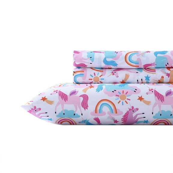 Unicorn 4-Piece Pink Microfiber Kids Full Sheet Set