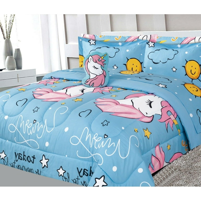 Unicorn 4 sky blue print design Bed in Bag comforter sheet set
