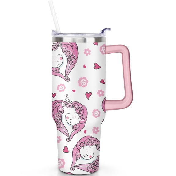 Unicorn 40oz Travel Must Have Cup Stainless Steel Vacuum Insulated Tumbler Handle Flip Straw Lid Leak Proof Gift for Men Women